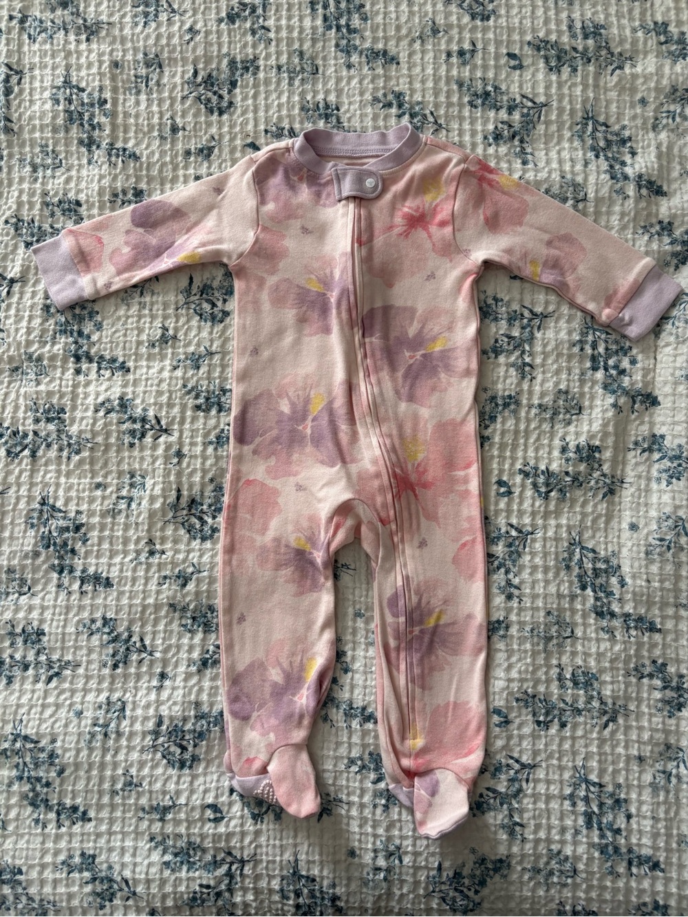 Burt's bees Baby Pink Floral Footed One-Piece Pajamas